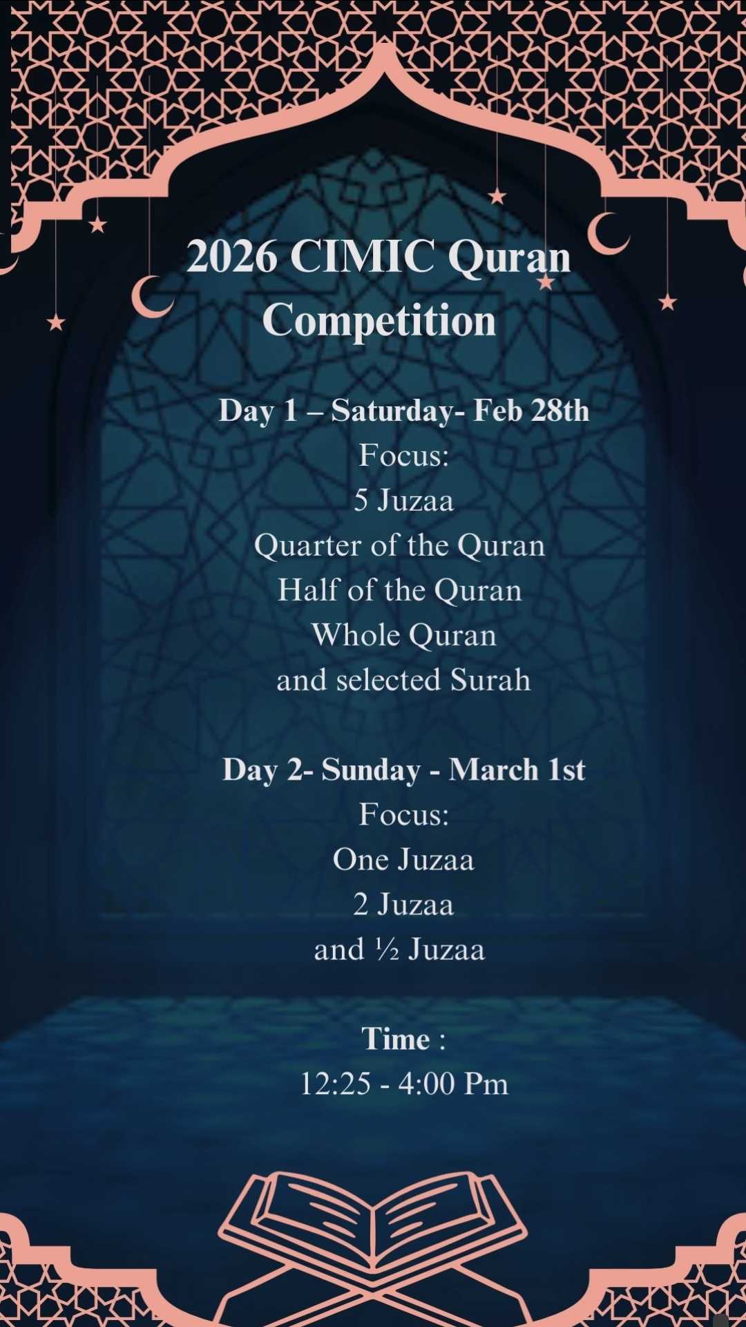 2026 CIMIC Quran Competition Schedule